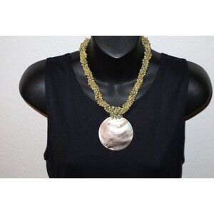 Vintage Sea Shell Snail Cluster w/ Disc Shell Pendant Beaded Necklace 17"